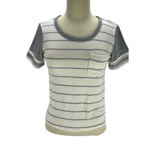 Love Alexa Grey & White Striped Short Sleeve T-Shirt Kids XL Pocket Summer Stree